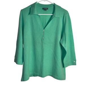 Griffen 100% Cashmere Polo Sweater Pullover Green 1X Collared